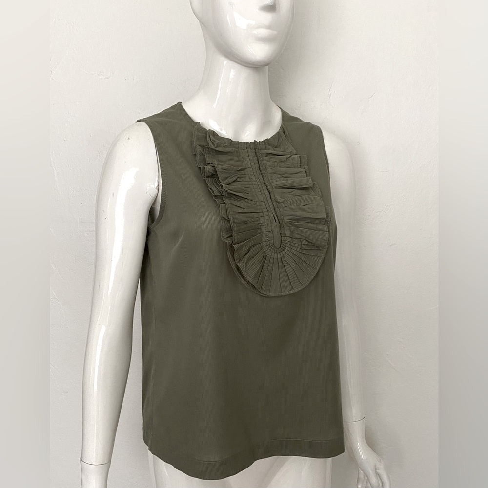 MARC BY MARC JACOBS OLIVE GREEN RUFFLE SLEEVELESS COTTON TOP SHIRT BLOUSE XS - Picture 4 of 14